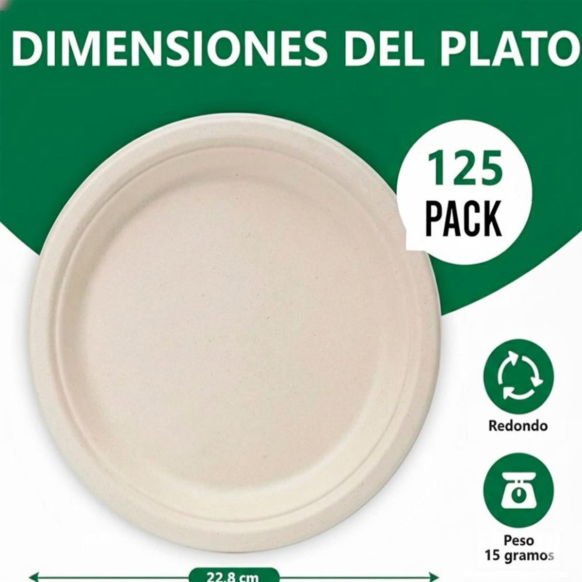 WAKESHOME - 125 Platos Desechables De Papel Compostables Biodegradables Blanco