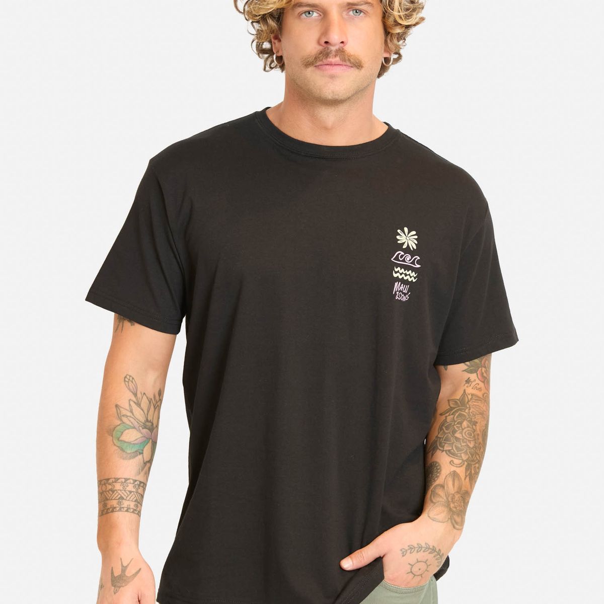 MAUI AND SONS - Polera MC Baniw Negro Hombre Maui And Sons