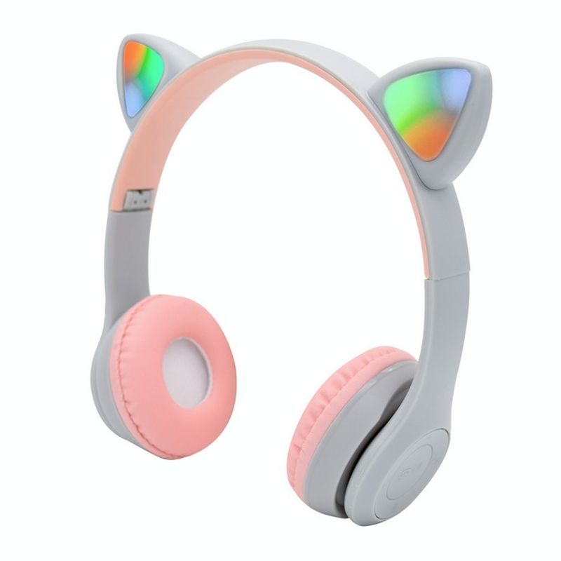 GENERICO - Audifonos Bluetooth Orejas De Gato Con Luz Led Color GRISROSADO