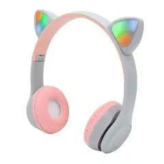 GENERICO - Audifonos Bluetooth Orejas De Gato Con Luz Led Color GRISROSADO