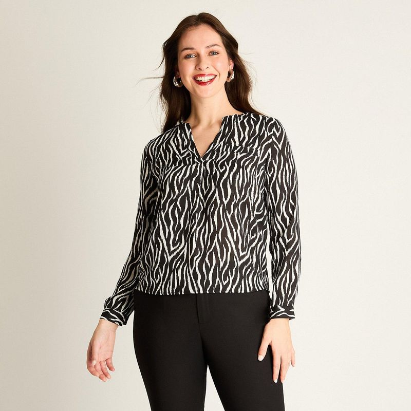 LORENZO DI PONTTI - Blusa Negra Estampado Animal Print