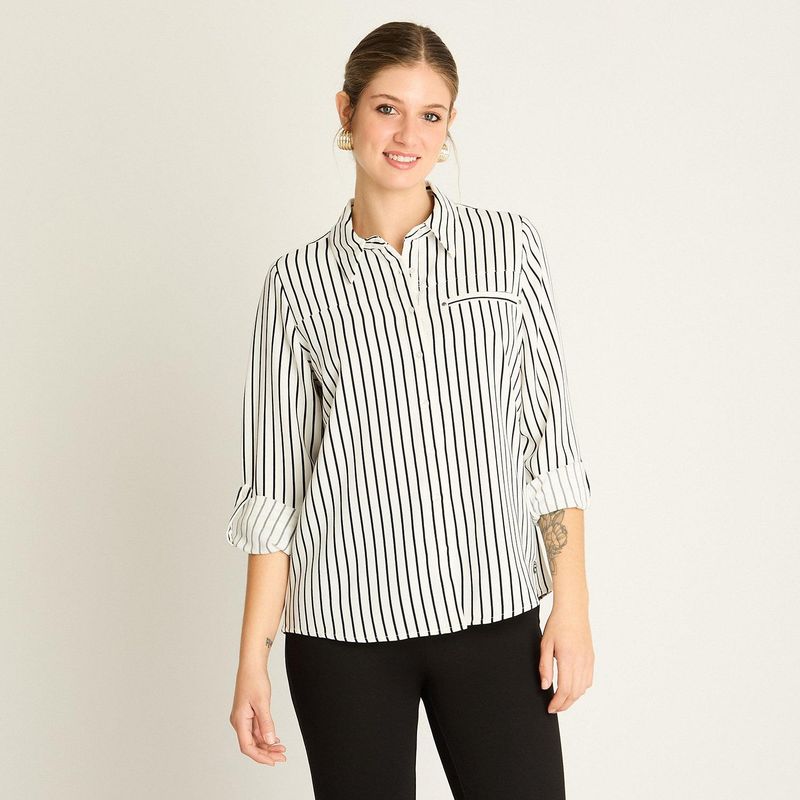LORENZO DI PONTTI - Blusa Blanca con Rayas Finas