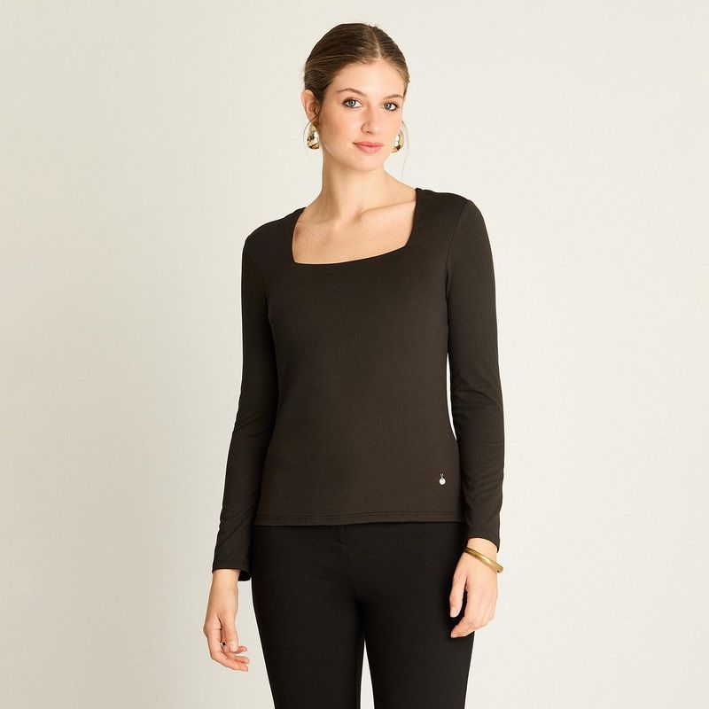 LORENZO DI PONTTI - Polera Negra Cuello Cuadrado