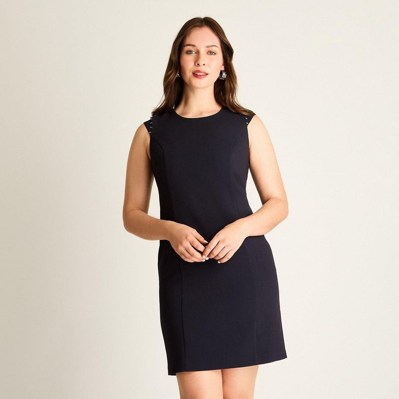 LORENZO DI PONTTI - Vestido Azul con Detalles en Hombros
