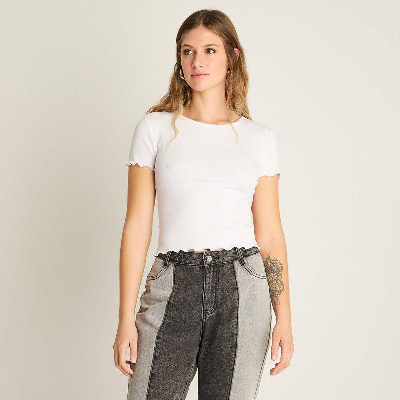 ACUARELA - Polera Blanca Básica Manga Corta