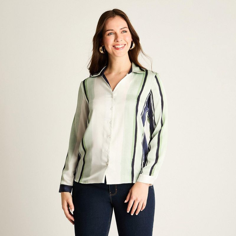 LORENZO DI PONTTI - Blusa Menta Rayada con Estilo Camisero