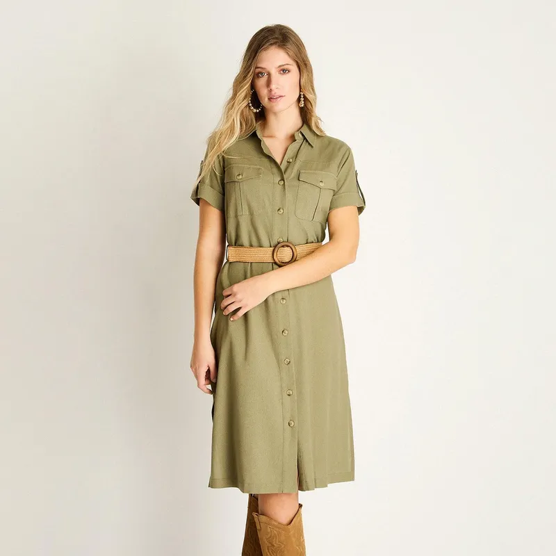 LORENZO DI PONTTI - Vestido Camisero Verde Safari