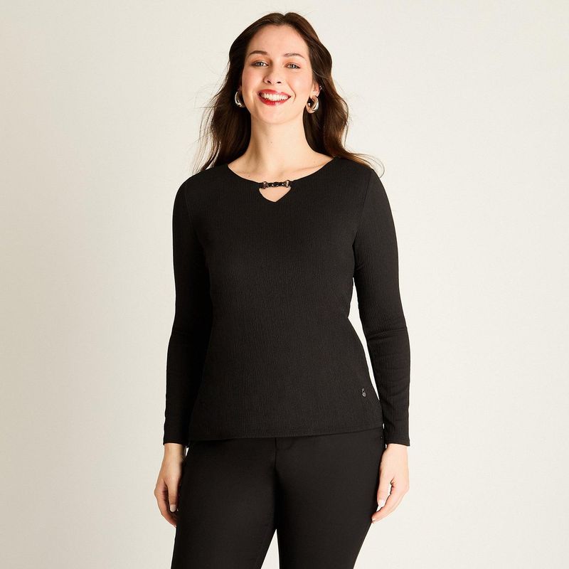 LORENZO DI PONTTI - Polera Negra con Detalle en Escote