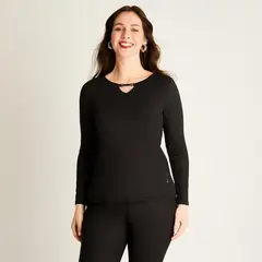 LORENZO DI PONTTI - Polera Negra con Detalle en Escote