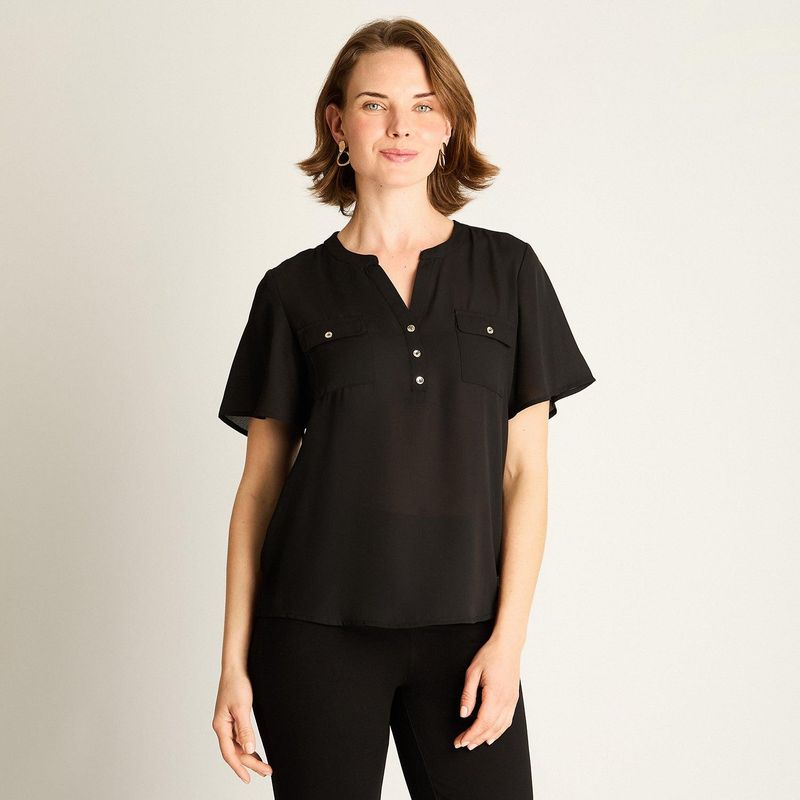 LORENZO DI PONTTI - Blusa Negra con Bolsillos Frontales