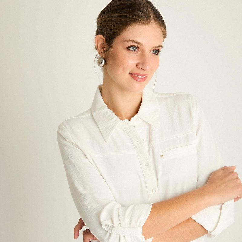 LORENZO DI PONTTI - Blusa Crudo con Detalle de Bolsillo