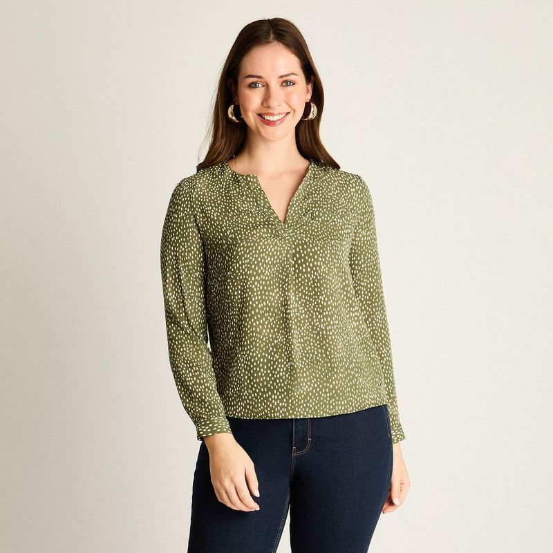 LORENZO DI PONTTI - Blusa Verde Estampada con Escote en V