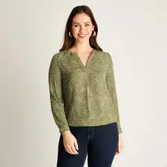LORENZO DI PONTTI - Blusa Verde Estampada con Escote en V
