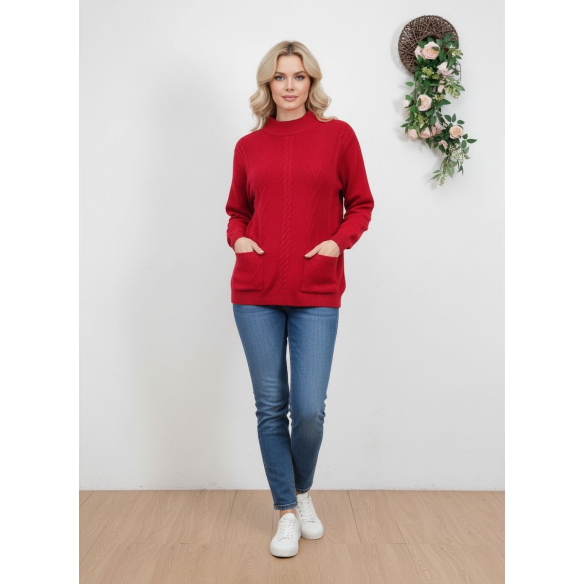 LIKE SHOP - Sweater De Punto Mujer Tejido Cuello Alto Bolsillos Colores Q2625