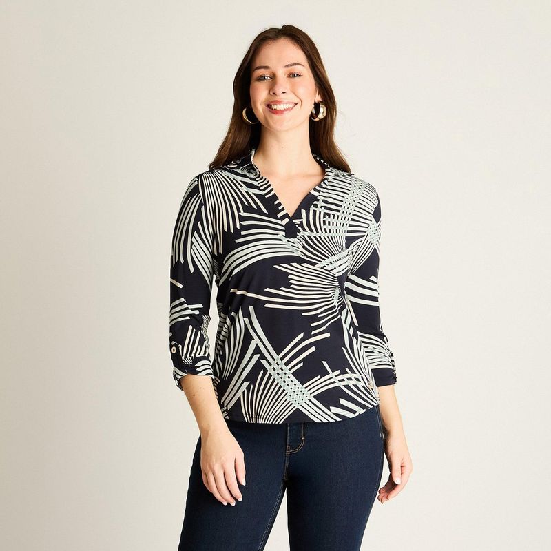 LORENZO DI PONTTI - Polera Mujer Azul Estampado Abstracto Lorenzo di Pontti