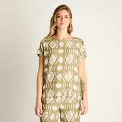 LORENZO DI PONTTI - Blusa Verde con Estampado Étnico