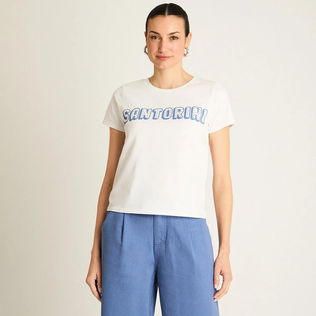 ACUARELA - Polera Blanco Estampado Santorini