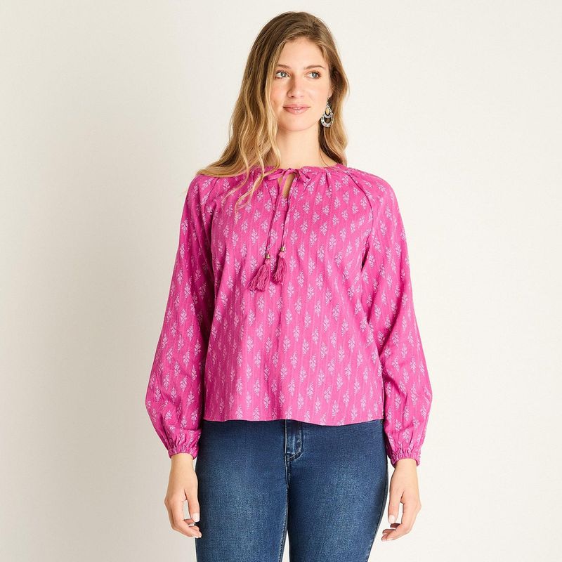 LORENZO DI PONTTI - Blusa Magenta con Escote Amarre
