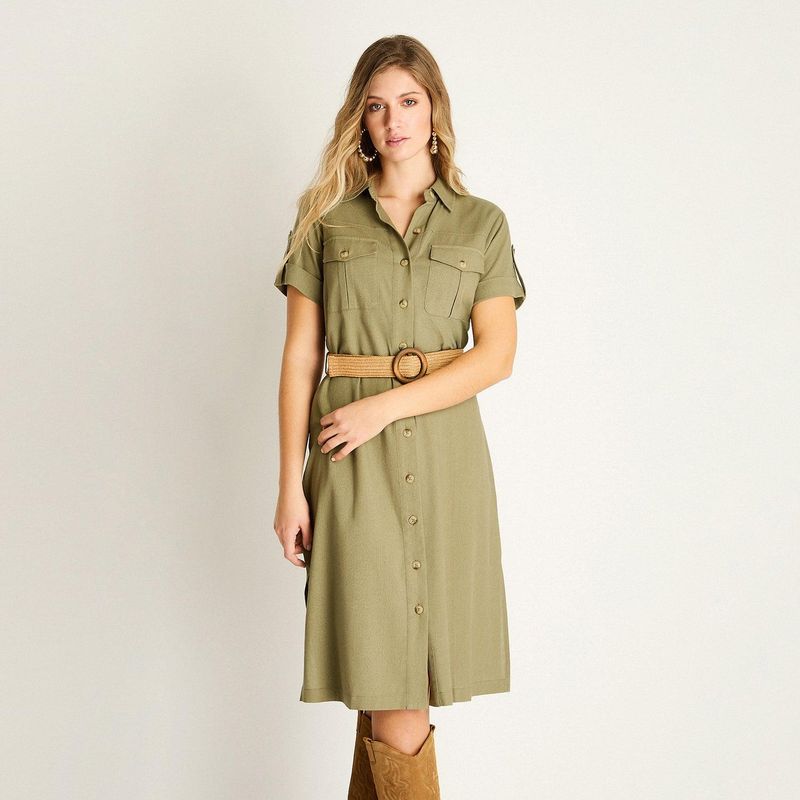LORENZO DI PONTTI - Vestido Camisero Verde Safari