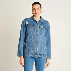 ACUARELA - Casaca Mezclilla Azul Oversize Clásica