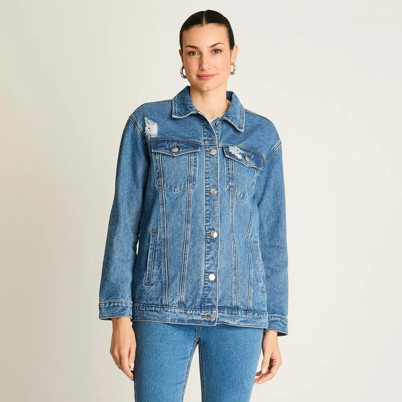 ACUARELA - Casaca Mezclilla Azul Oversize Clásica