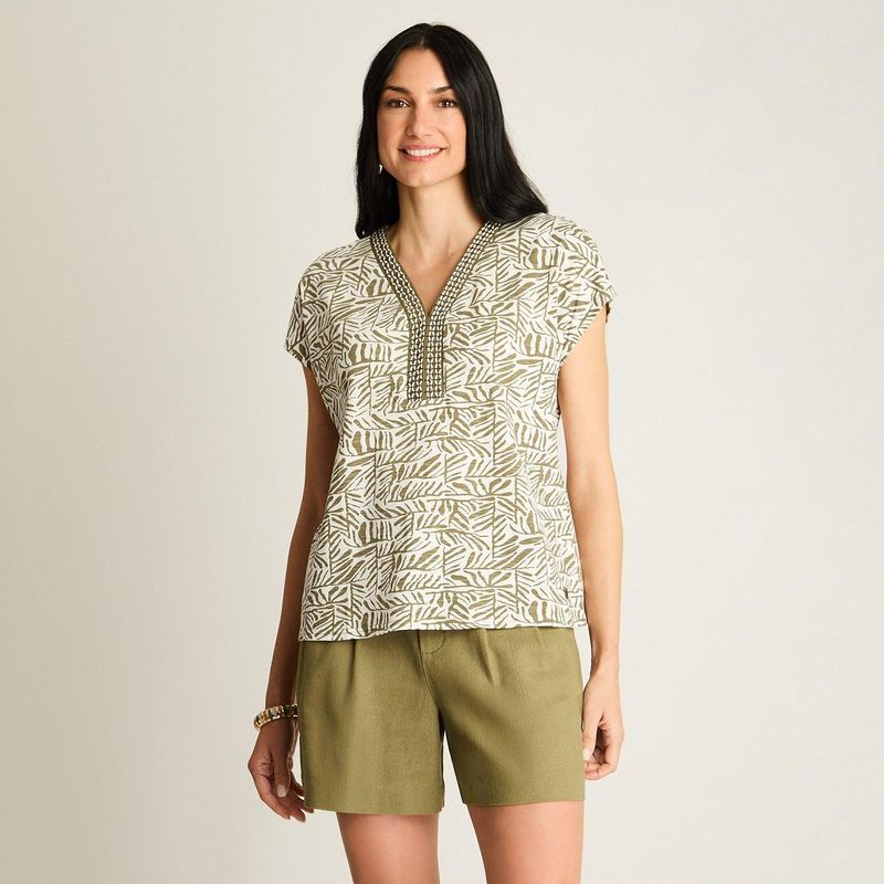 LORENZO DI PONTTI - Polera Verde con Estampado Tropical