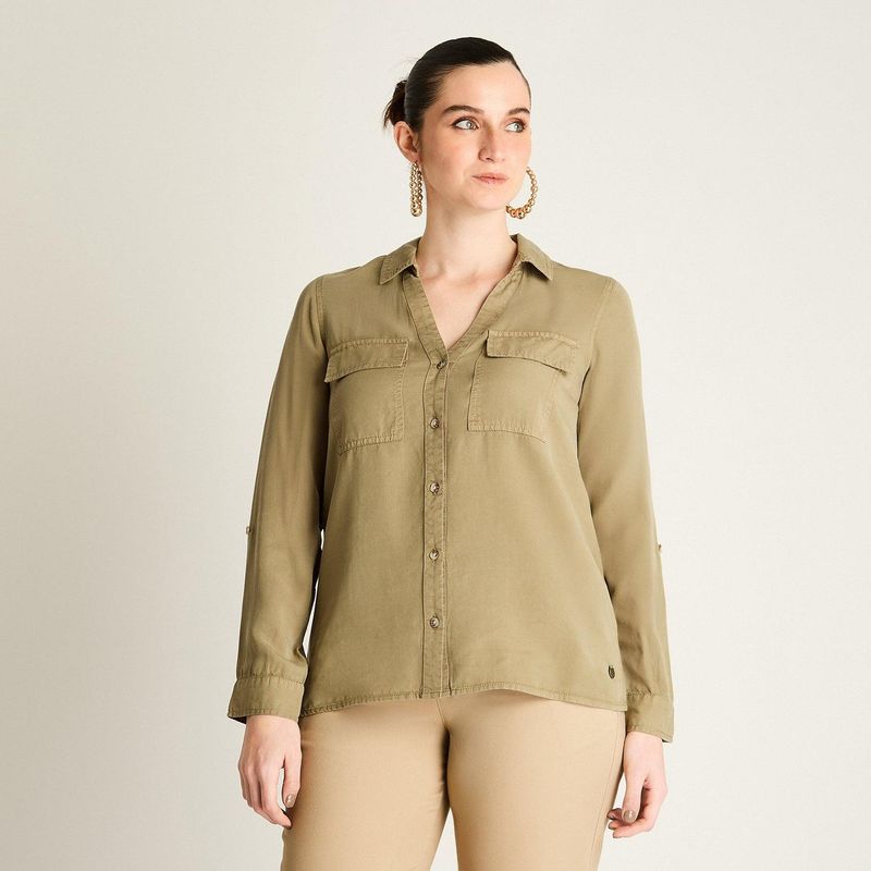LORENZO DI PONTTI - Blusa Verde con Estilo Safari