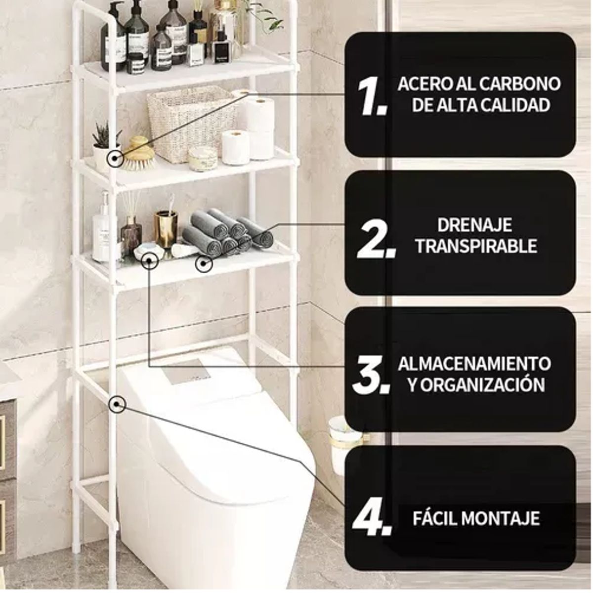 GENERICO - Organizador Mueble De Baño 3 Niveles Repisa