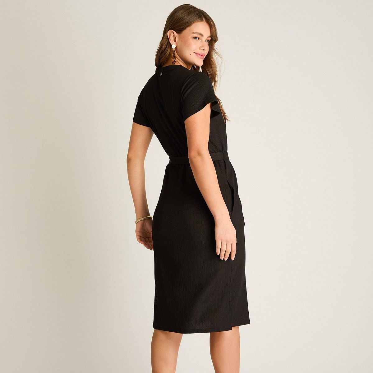 LORENZO DI PONTTI - Vestido Midi Negro Elasticidad Media Sin Forro Calce Normal