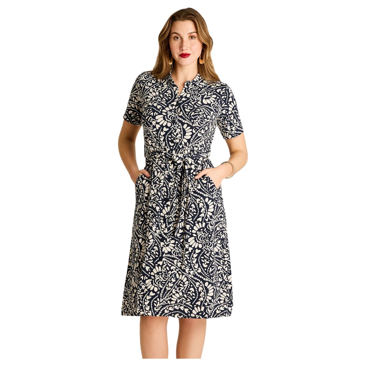 LORENZO DI PONTTI - Vestido Midi Azul Estampado con Bolsillos