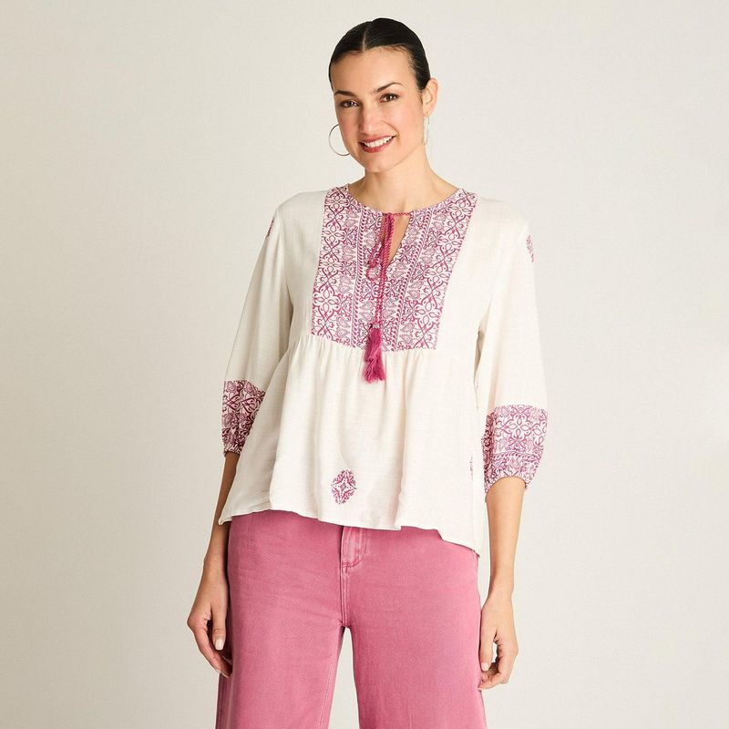 ACUARELA - Blusa Crudo Bordado Étnico
