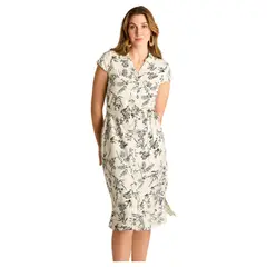 LORENZO DI PONTTI - Vestido Midi Lino Crudo Con Estampado Negro