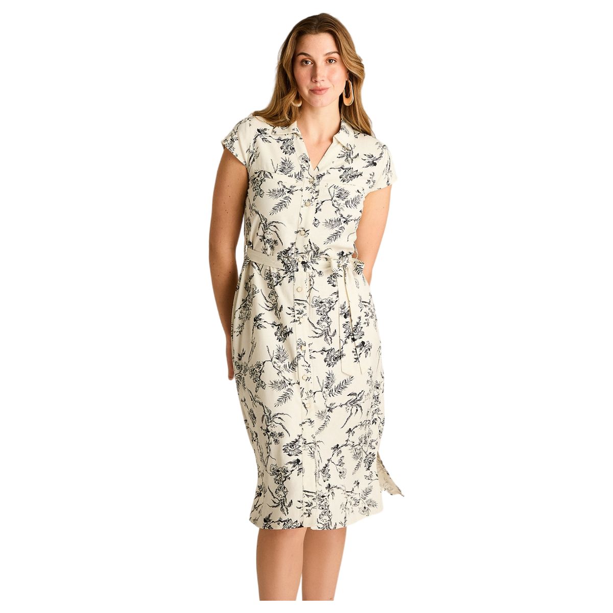 LORENZO DI PONTTI - Vestido Midi Lino Crudo Con Estampado Negro
