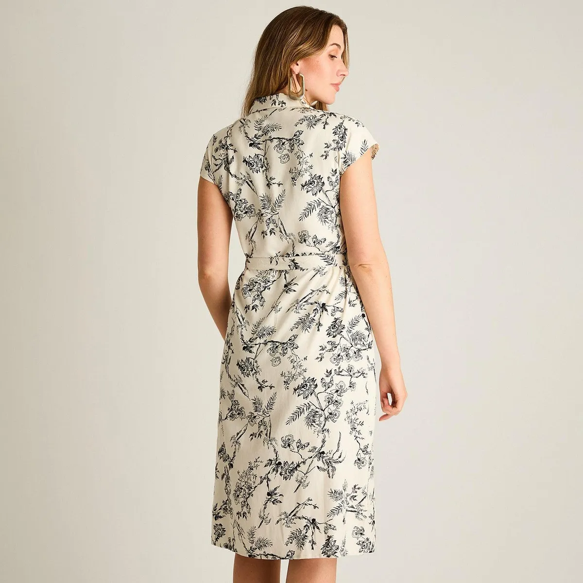LORENZO DI PONTTI - Vestido Midi Lino Crudo Con Estampado Negro