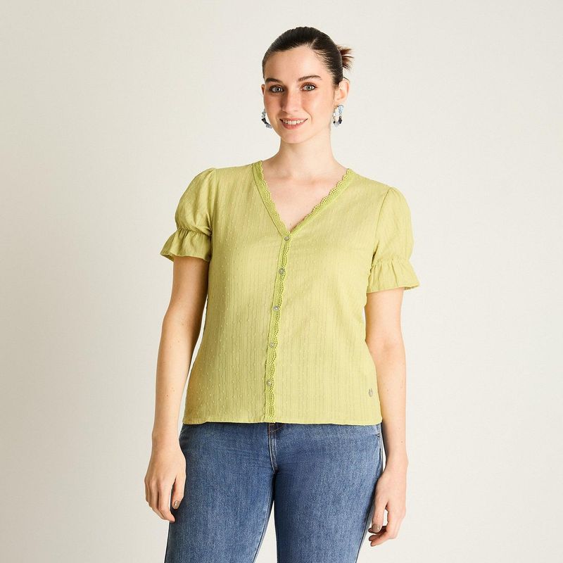 LORENZO DI PONTTI - Blusa Verde Lima con Botones
