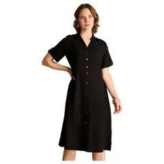 LORENZO DI PONTTI - Vestido Midi Negro Sin Forro Calce Holgado