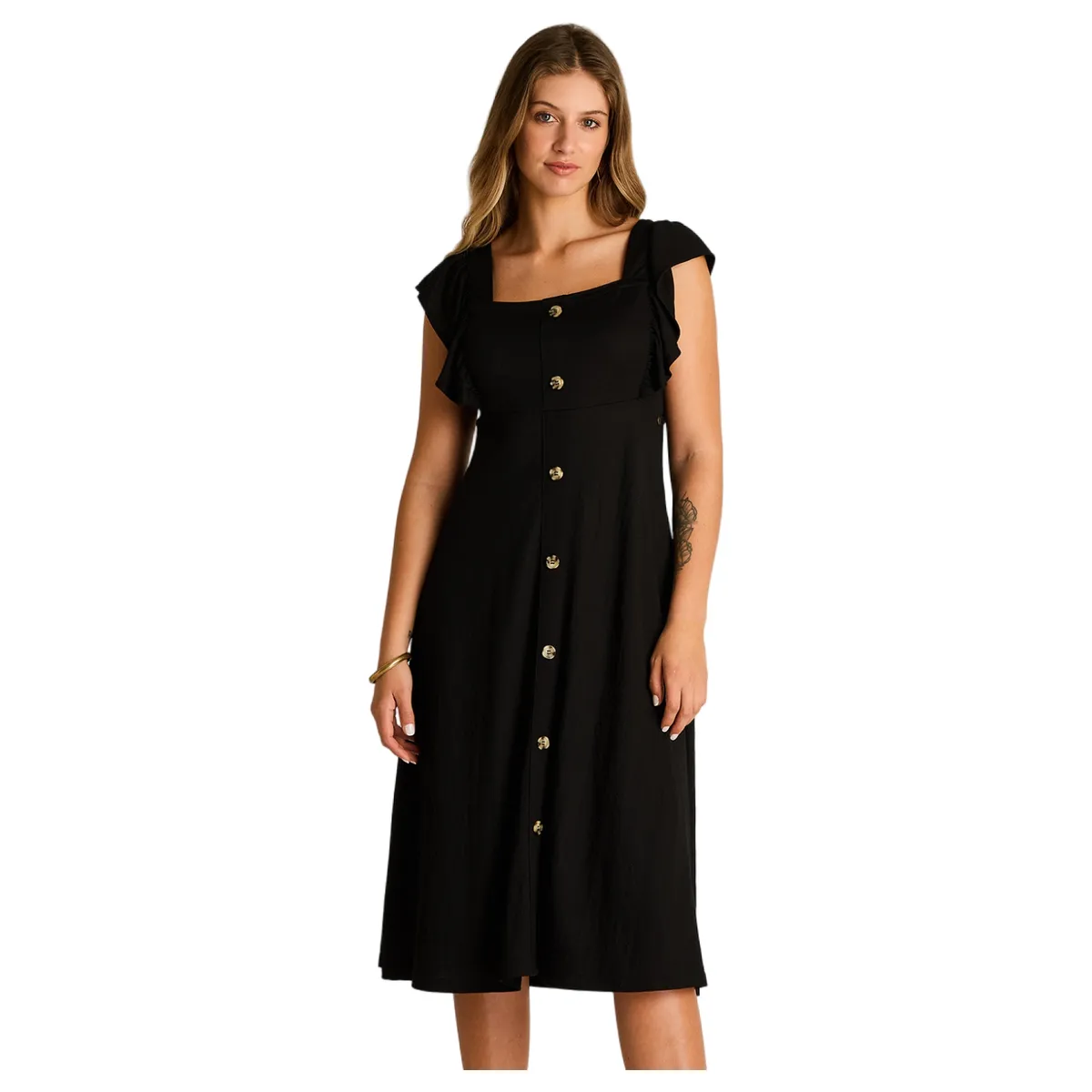 LORENZO DI PONTTI - Vestido Midi Negro Sin Forro Calce Ajustado
