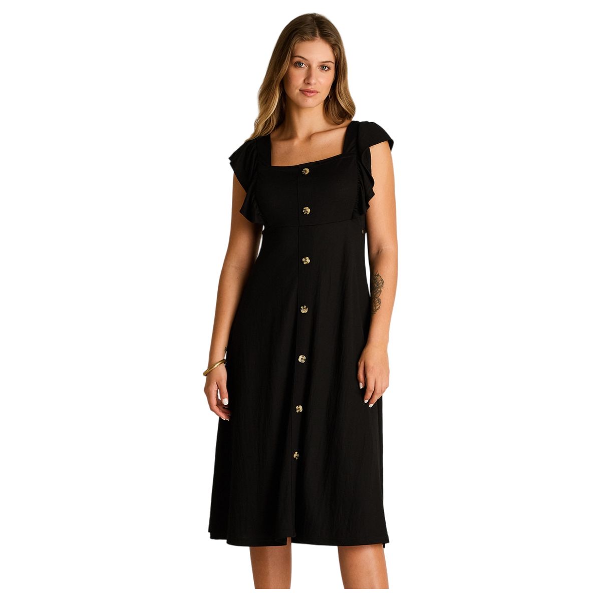 LORENZO DI PONTTI - Vestido Midi Negro Sin Forro Calce Ajustado