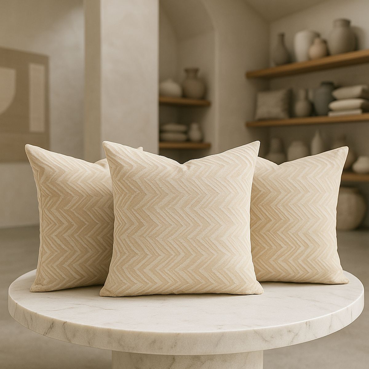 ARMONIA - Pack 3 fundas cojín chenille beige 45x45 decoración hogar 760