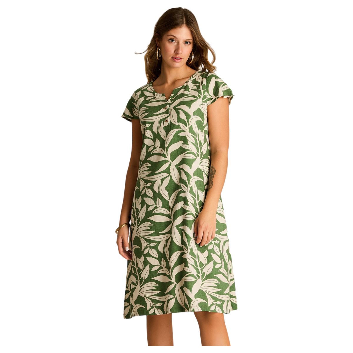 LORENZO DI PONTTI - Vestido Midi Verde Sin Forro Calce Holgado