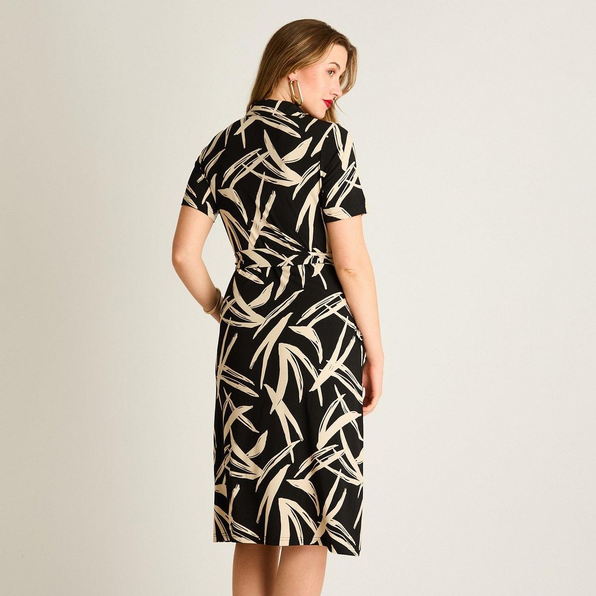 LORENZO DI PONTTI - Vestido Midi Negro Estampado con Bolsillos