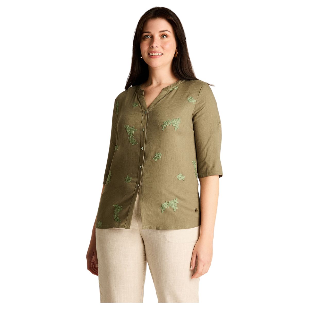 LORENZO DI PONTTI - Blusa Verde Manga 3/4 No Elasticado Calce Normal