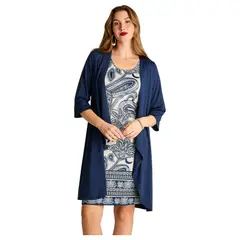 LORENZO DI PONTTI - Vestido Corto Azul con Capa Estampada