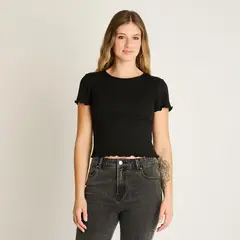 ACUARELA - Polera Negra Básica Manga Corta