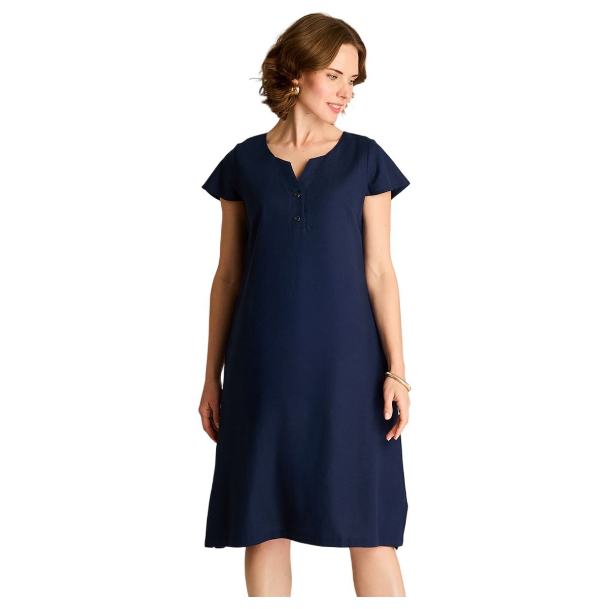 LORENZO DI PONTTI - Vestido Midi Azul Sin Forro Calce Holgado