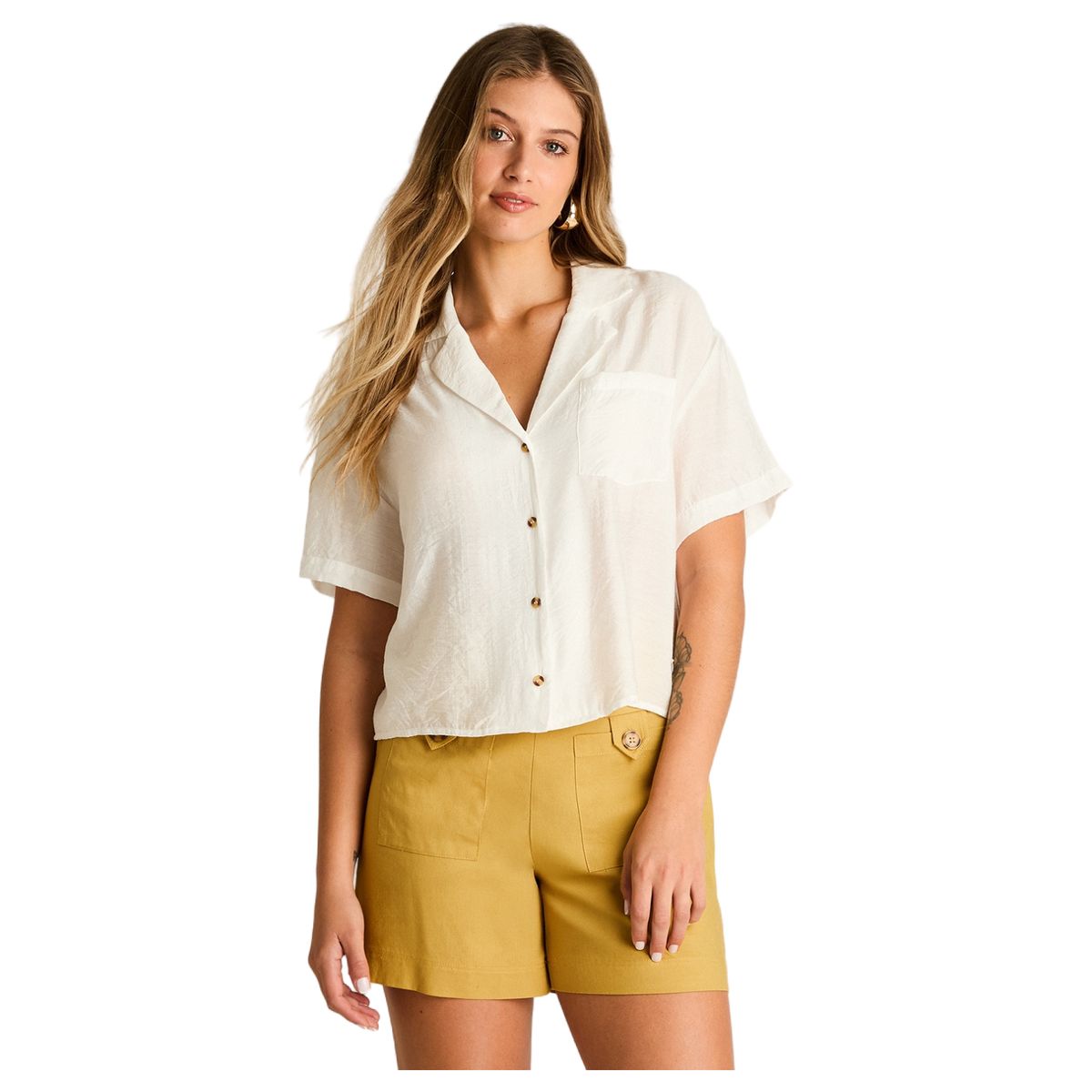 LORENZO DI PONTTI - Blusa Crudo Manga Corta No Elasticado Sin Forro Calce Normal