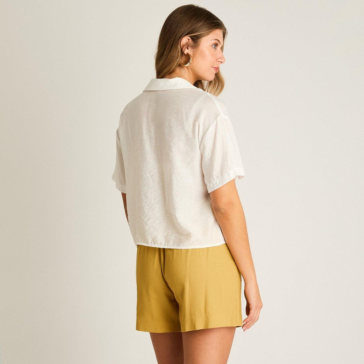 LORENZO DI PONTTI - Blusa Crudo Manga Corta No Elasticado Sin Forro Calce Normal