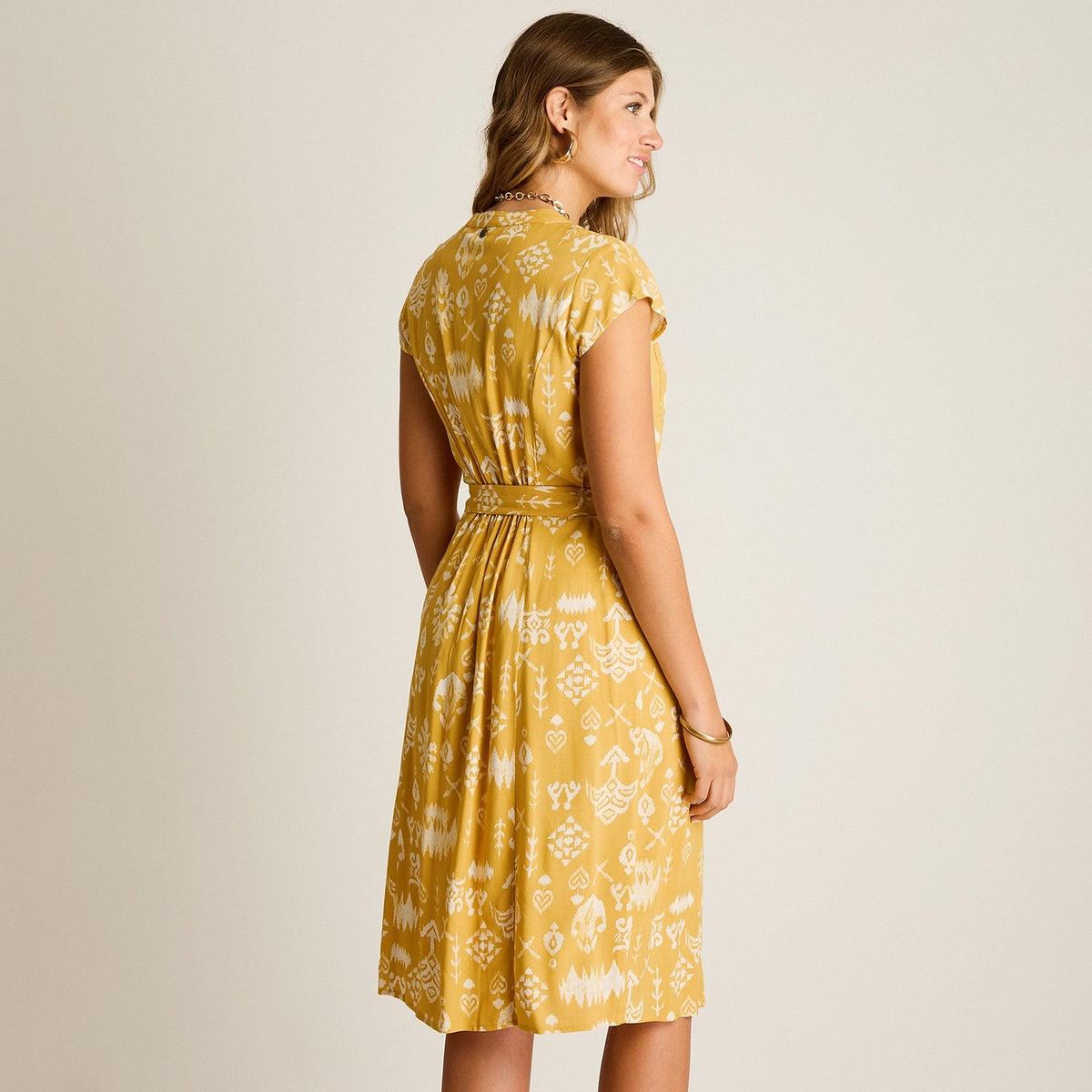 LORENZO DI PONTTI - Vestido Midi Mostaza – Fresco, cómodo y de Calce normal