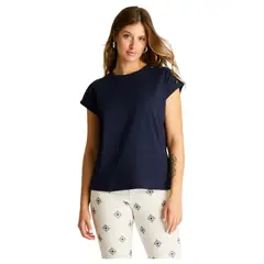LORENZO DI PONTTI - Polera Azul con Botones Decorativos en Hombro