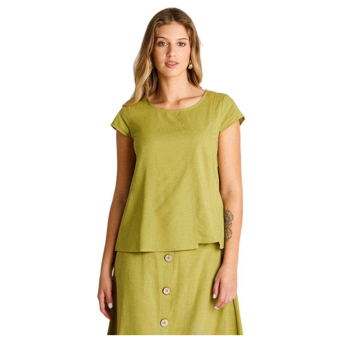 LORENZO DI PONTTI - Blusa Verde Manga Corta No Elasticado Calce Holgado